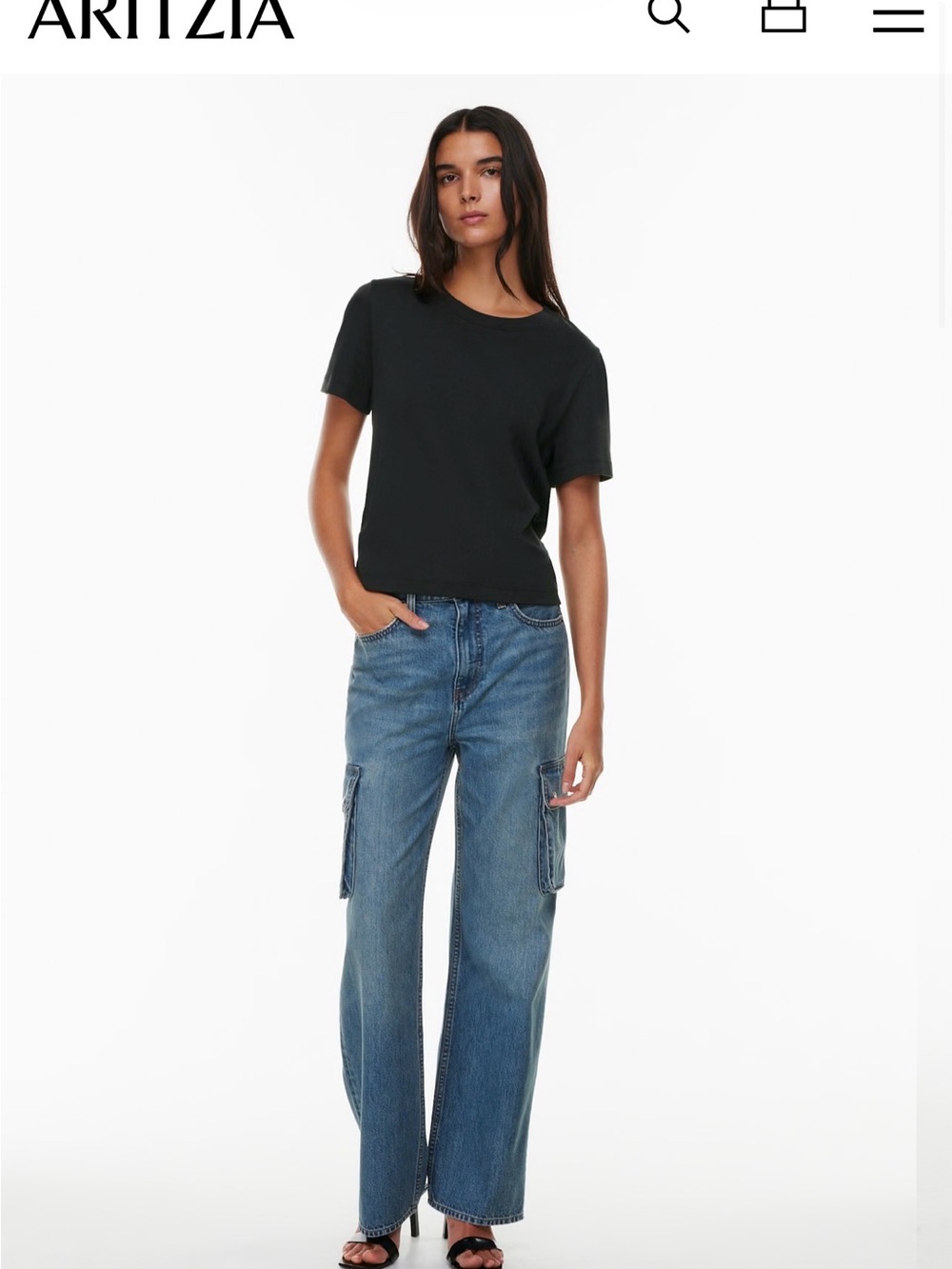 Denim Forum Wide-Leg Cargo Jeans — Blue Denim